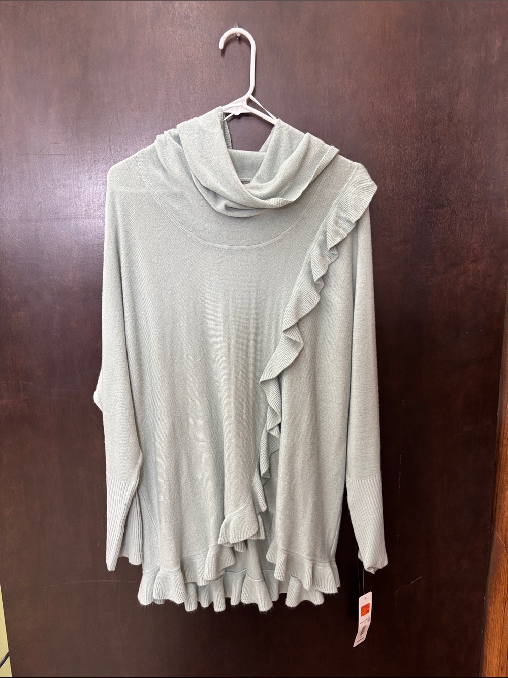 Massini Light Blue Ruffle Cowl Neck Pullover